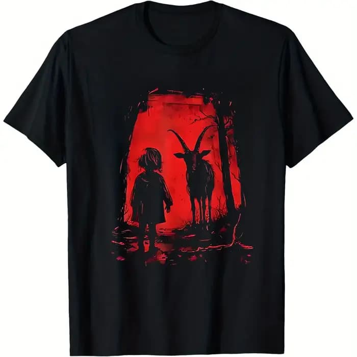 T-Shirt gothique pour hommes, T-Shirt graphique tête de chèvre Satan, chemise fantaisie foncée pour
