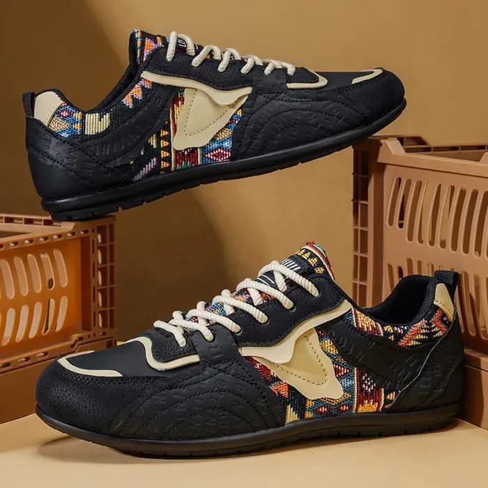 Baskets rétro allemandes pour hommes - Chaussures décontractées basses à imprimé tribal ethnique