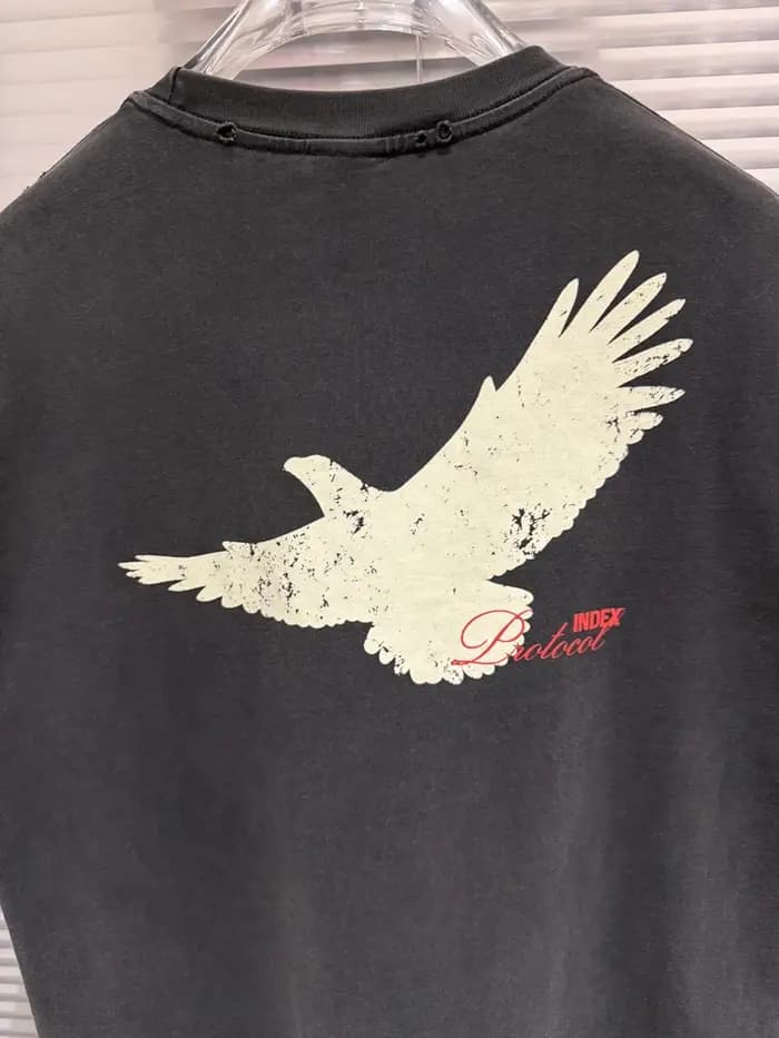 T-shirts Vintage Protocole Délavé et Usé Décontracté Ample à Manches Courtes pour Hommes et Femmes