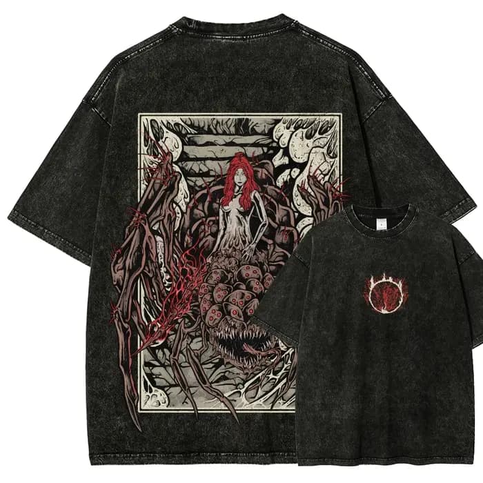T-shirt délavé Dark Souls pour les amateurs d'anime, vêtements toute l'année, nouveau modèle, vêteme