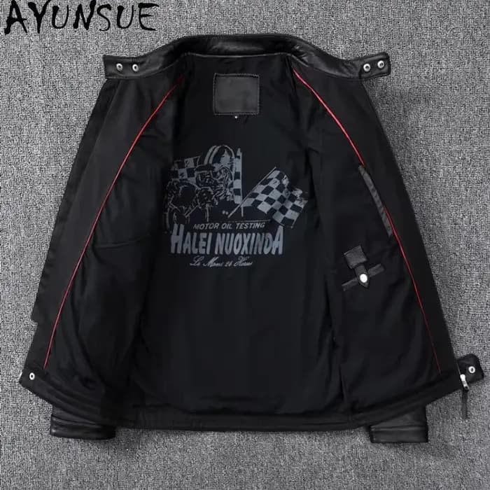 Veste de moto en cuir deux couleurs pour hommes