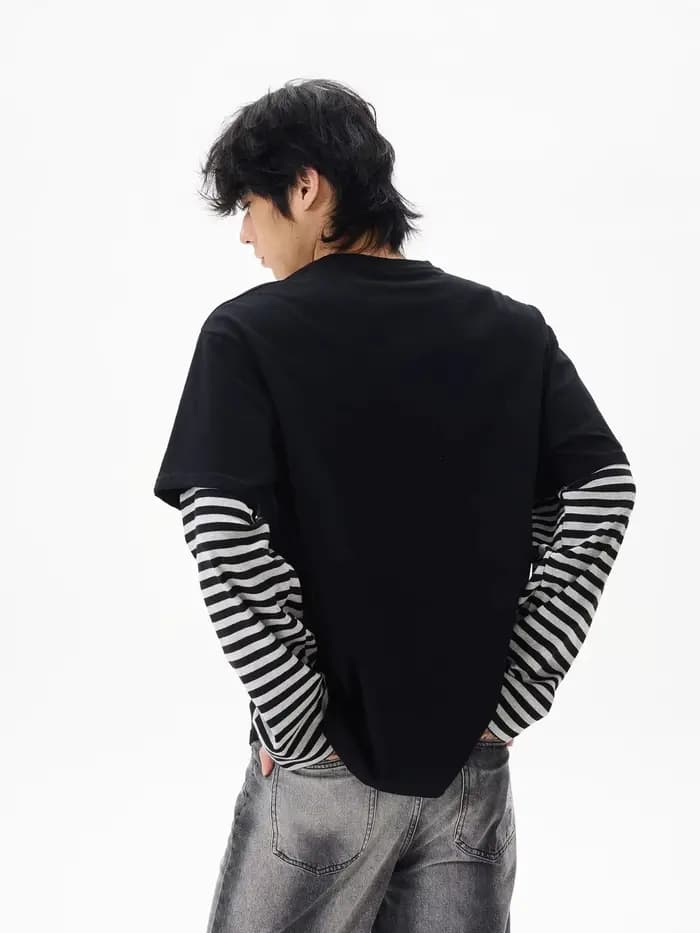 T-shirt rayé patchwork cool pour homme