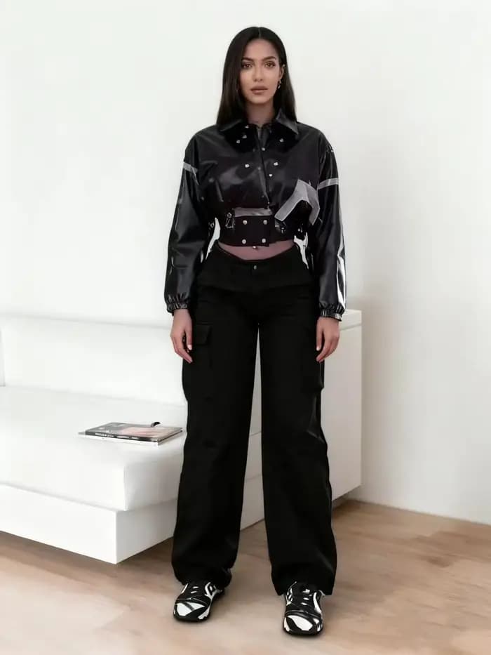 Pantalon cargo pour femme à imprimé camouflage avec poches à rabat