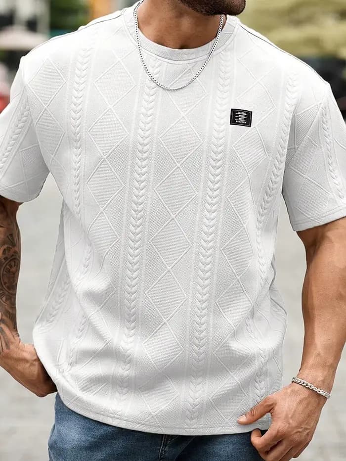 T-shirt jacquard décontracté à manches courtes pour homme