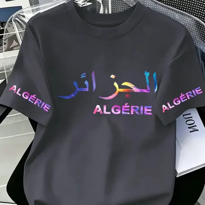 T-shirt décontracté d'été pour homme 100 % coton avec script arabe algérien