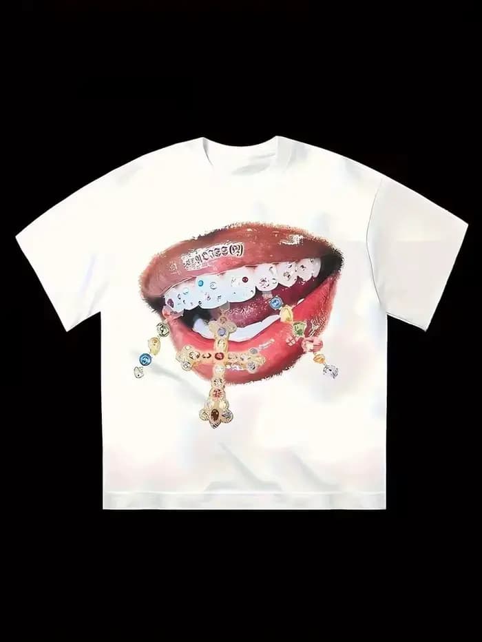 T-shirt Y2K High Street à imprimé bouche et lèvres volumineuses