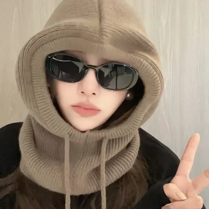 Casquettes à capuche tricotées hiver cagoule chapeaux femmes Style coréen extérieur plus chaud cordon