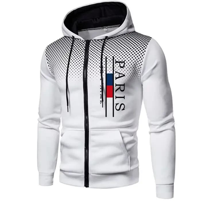 Paris impression hommes vestes décontracté fermeture éclair manteau à capuche Sports de plein air Jogging