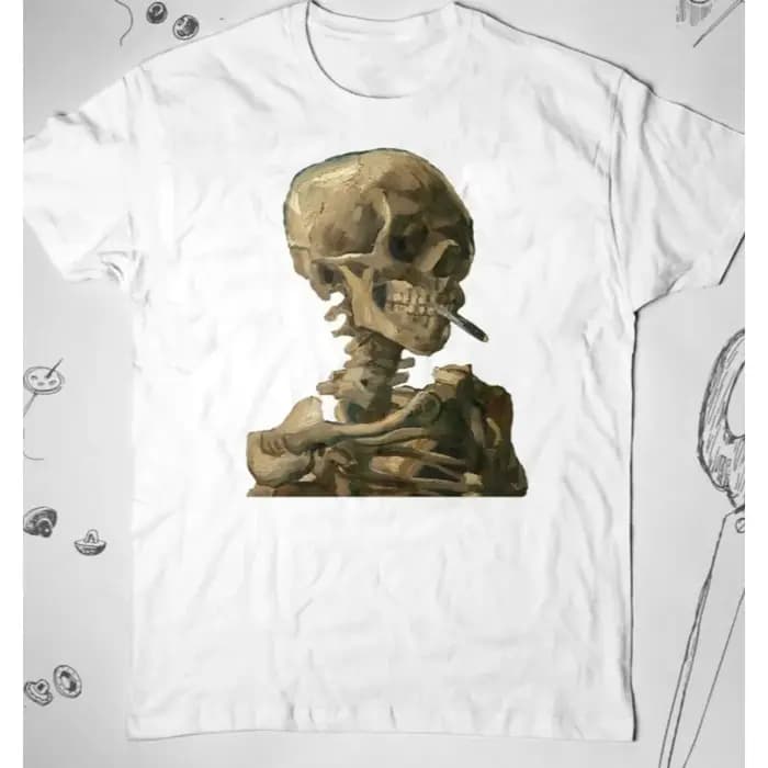 T-shirt squelette tendance avec design graphique vintage Van Gogh