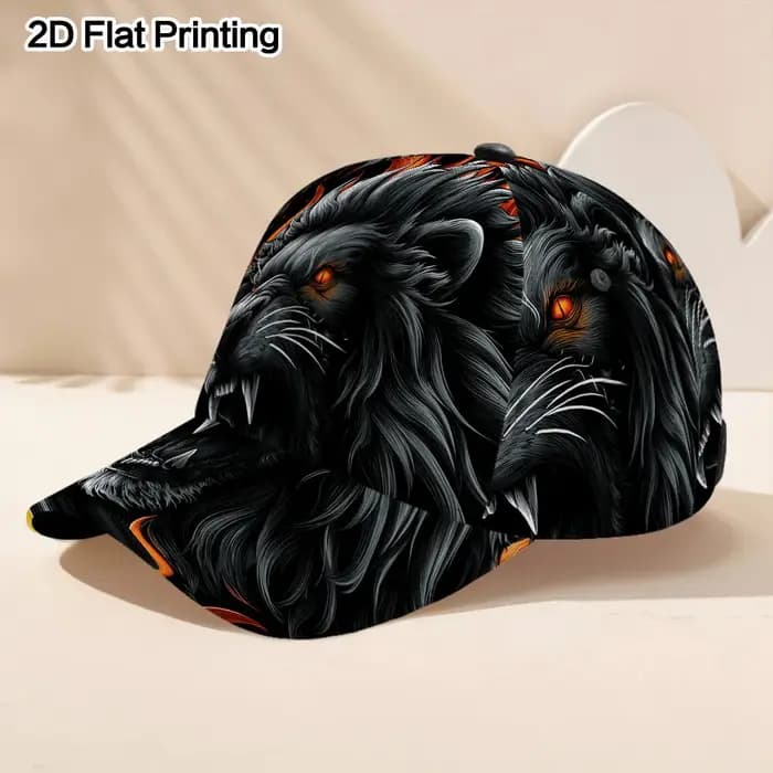 Casquette de baseball classique avec un design plat 2D d'un lion noir flamboyant