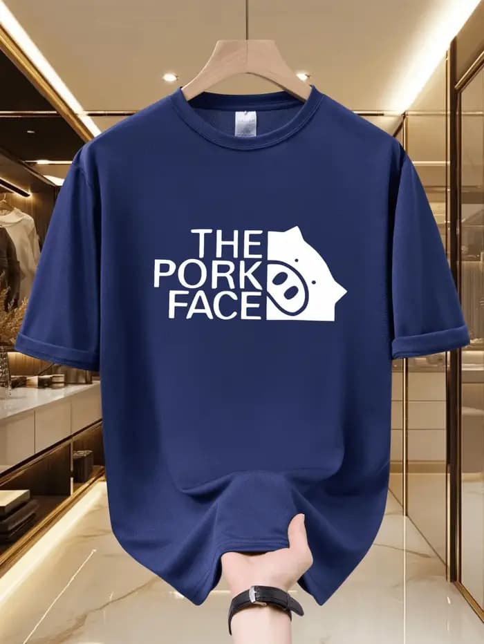 T-shirt pour homme imprimé visage de cochon, doux et respirant, manches courtes, 100% coton, t-shirt