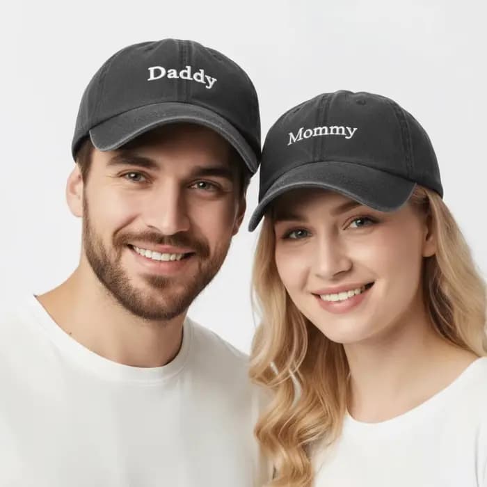 Casquette de baseball tendance brodée avec les inscriptions « Daddy & Mommy »