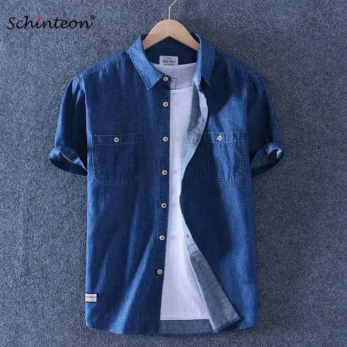 Chemise en denim slim à manches courtes pour hommes