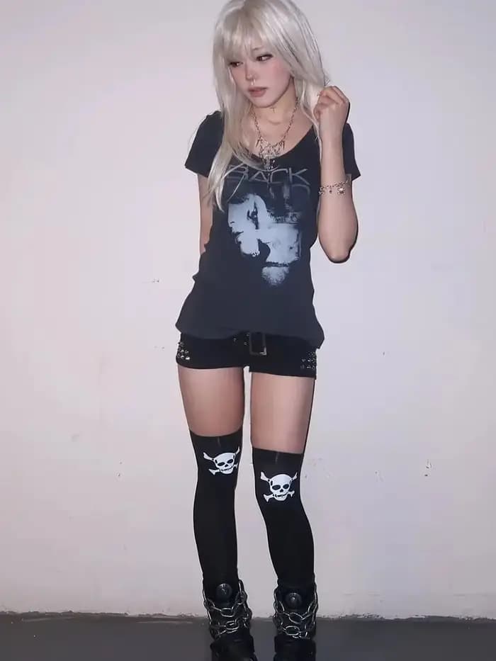 T-shirt Femme Esthétique Grunge Y2K Vintage Années 2000 Harajuku Imprimé Lettres Manches Courtes Coupe Slim Streetwear Décontracté