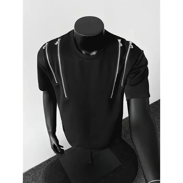 T-shirt Homme Col Rond avec Détail Zip Streetwear Tendance Style Urbain Hip Hop Décontracté Haut de