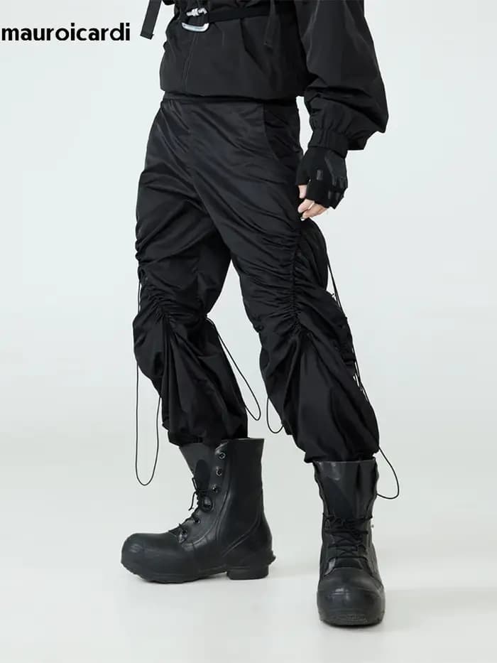 Mauroicardi-Pantalon Baggy Noir à Jambes Larges pour Homme, Taille artificiel astique, Long, Décontr