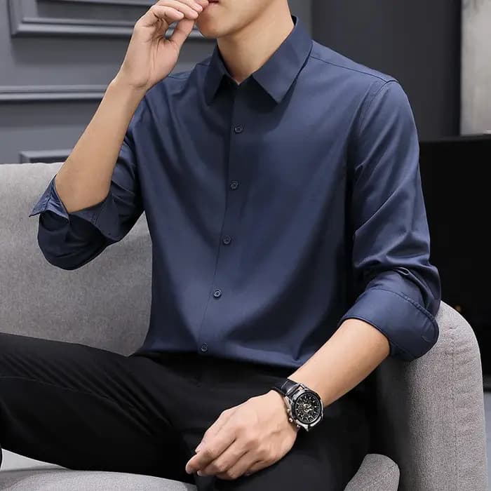  Chemise à manches longues en modal cool touch pour hommes sans fer – Business décontracté résistant aux rides 
