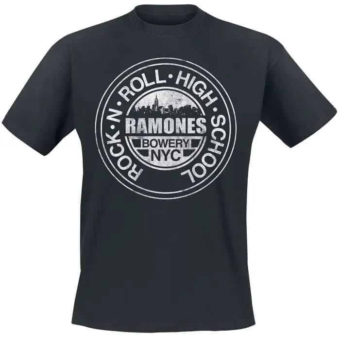 T-shirt Ramones Rock N Roll High School, coton noir, t-shirt punk vintage imprimé NYC Bowery