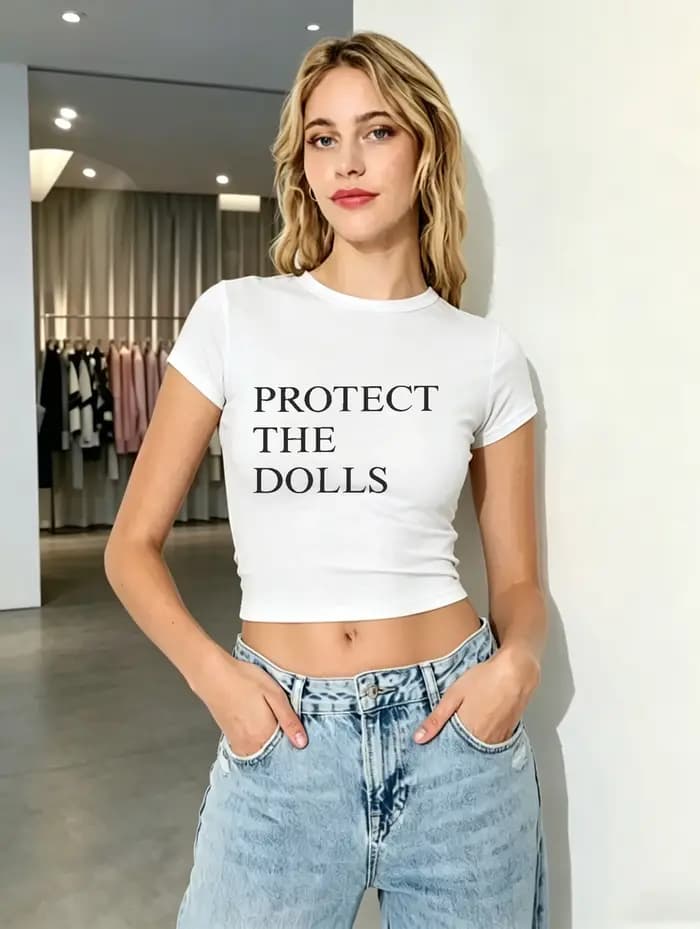 T-shirt d'été imprimé « Protect The Dolls » pour femme