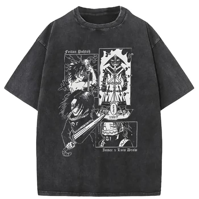T-shirt homme coton streetwear style manga anime oversize hip hop bleu ciel ou gris pour homme décontracté été