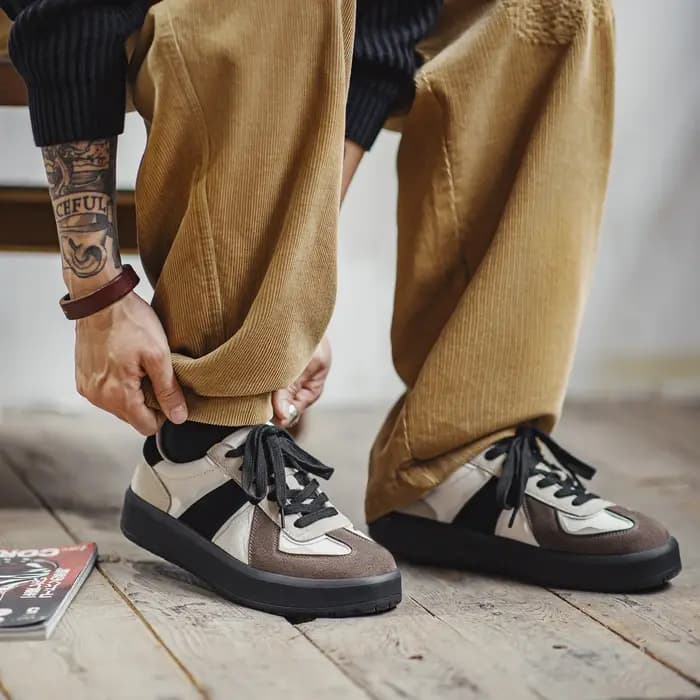 Maden hommes rétro armée allemande formateurs chaussures semelle épaisse baskets à lacets bas décont