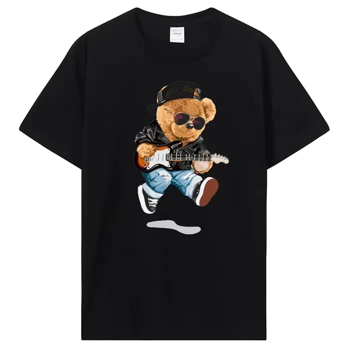 Ours en peluche jouant au Badminton T-shirt coton vêtements hauts graphiques Kawaii hommes femmes à manches courtes