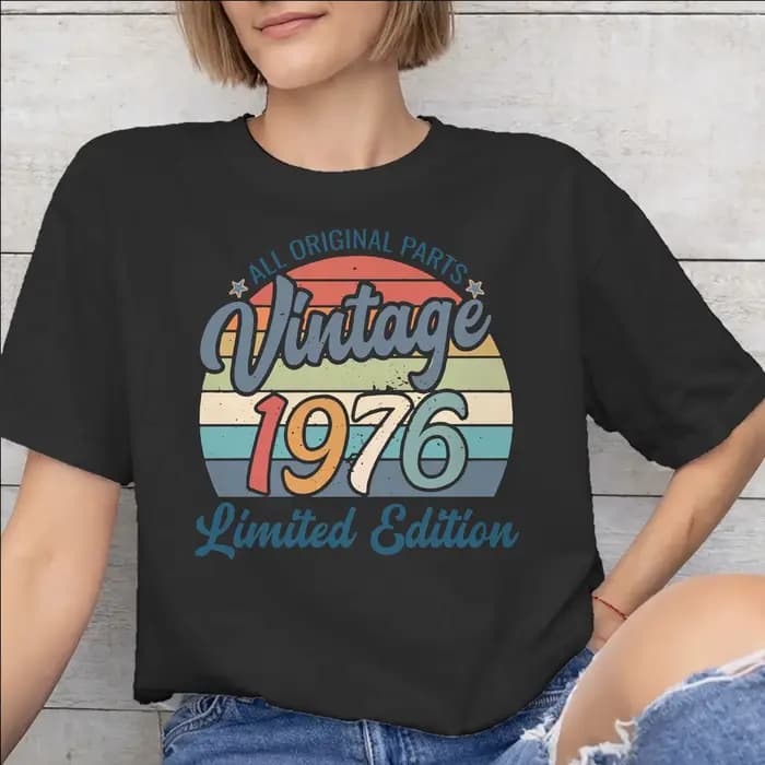 T-shirt imprimé vintage 1976 pour hommes et femmes, édition limitée, 50 ans, en coton, vêtements déc