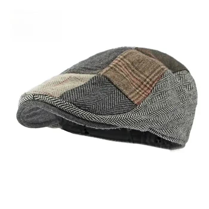 1 pièce Casquette plate pour homme en tweed patchwork, style vintage à carreaux et chevrons, casquette de newsboy, casquette Ivy à dos élastique, casquette de conduite pour gentleman britannique, casq