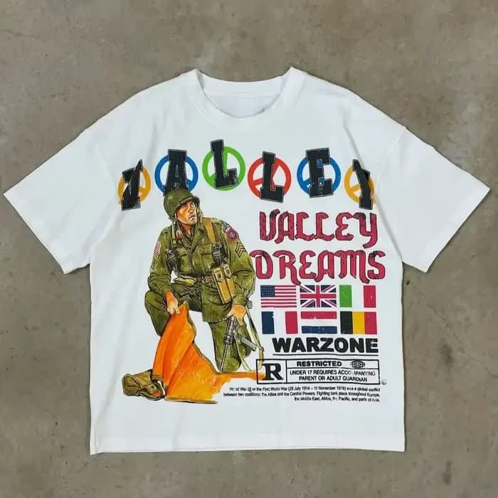 Vintage Warzone Valley Division graphique coton imprimé T-Shirt recadrée à manches courtes t-shirts