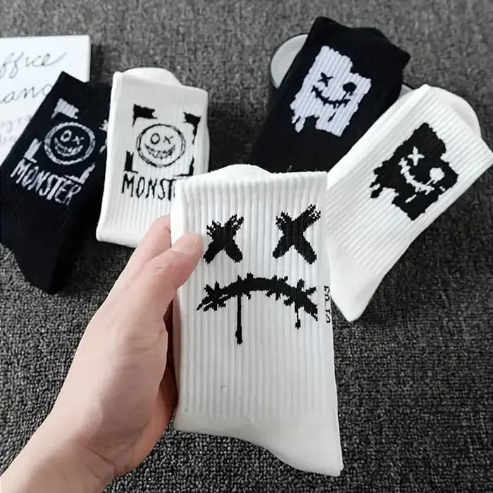 5/10 paires de chaussettes imprimées graffiti pour hommes et femmes