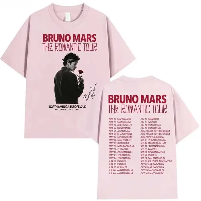 T-shirt Bruno Mars The Romantic Tour pour hommes et femmes