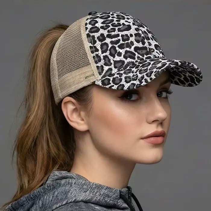 Nouvelle casquette de baseball européenne à imprimé léopard pour queue de cheval haute - Chapeau de soleil camouflage