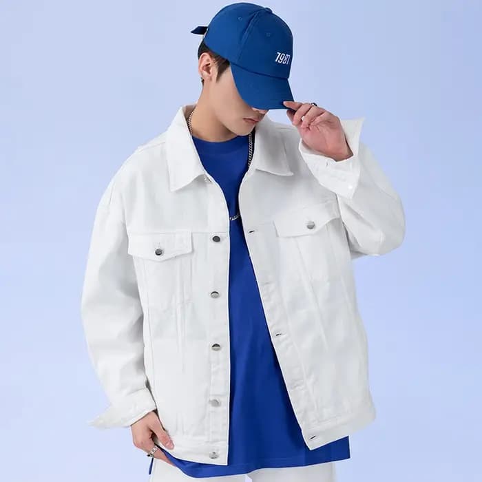 Veste en jean blanc surdimensionné pour homme, streetwear en coton, jean décontracté de haute qualit