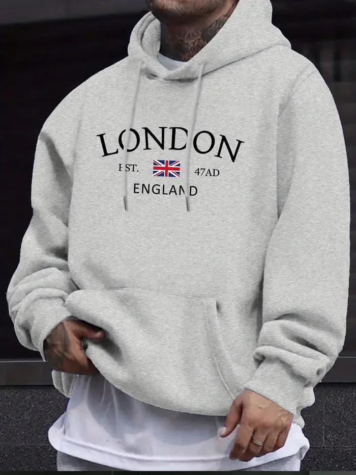 Sweat à capuche élégant imprimé drapeau de londres et d'angleterre