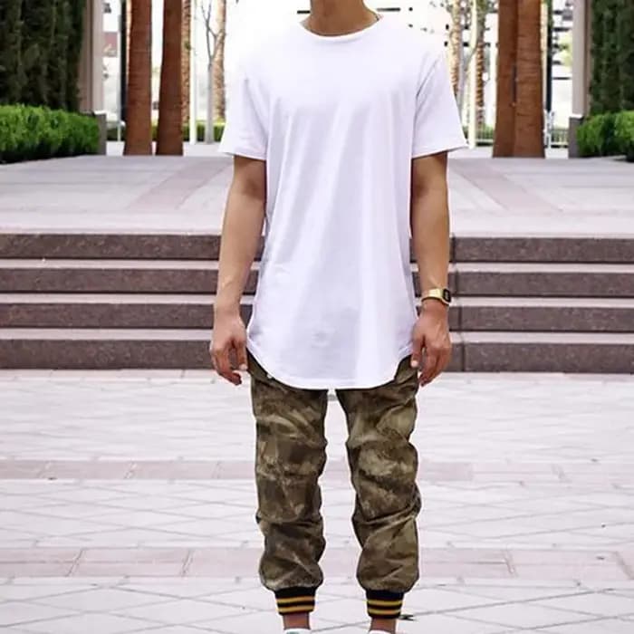 2025 blanc décontracté longue taille hommes T-Shirts Hip Hop hauts Extra longs
