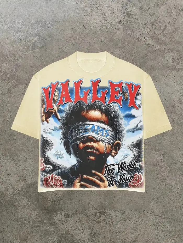 Valley & Dreams T-shirt rétro style sombre Y2k Streetwear tendance en coton avec motif pour hommes et femmes – Collection été