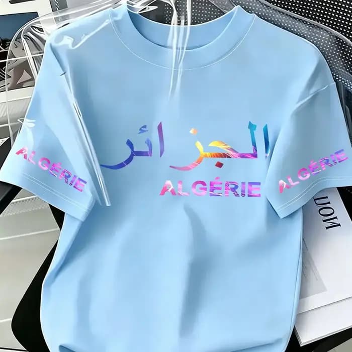 T-shirt décontracté d'été pour homme 100 % coton avec script arabe algérien