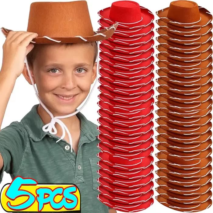 Chapeau de cowboy en feutre marron-rouge pour enfants