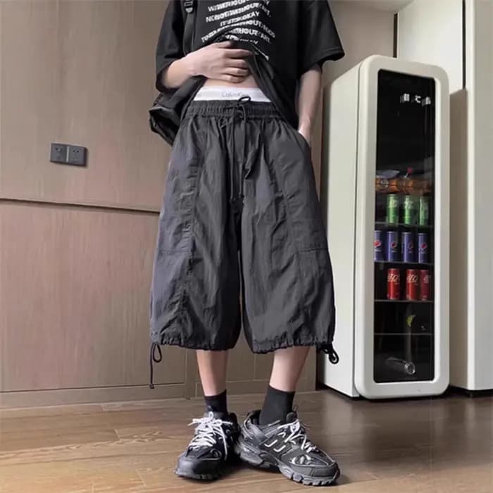 Shorts larges fonctionnels américains pour hommes, en soie glacée à séchage rapide, collection été 2026, modèle Dark Seven-point