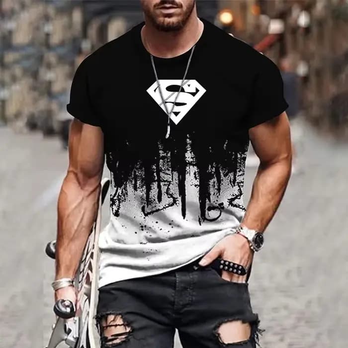 T-shirt d'été pour hommes, motif Superman, multicolore, col rond, mode streetwear, style masculin