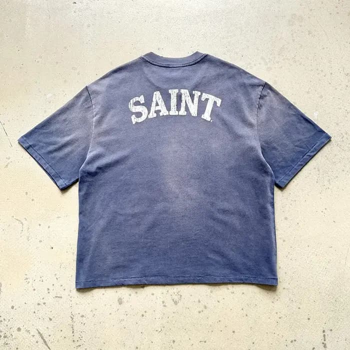 T-shirt décontracté unisexe Saint La Lumière avec logo imprimé lettres craquelées