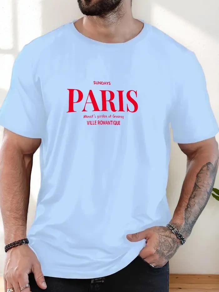 T-shirt imprimé 100 % coton pour hommes paris art pattern été décontracté surdimensionné col rond à manches courtes