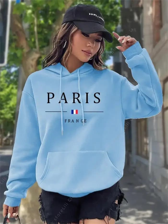 Sweat à capuche graphique PARIS pour femme – Pull-over esthétique Y2K