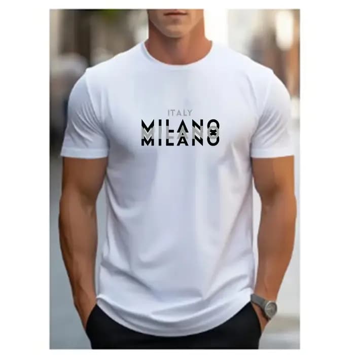 T-shirt décontracté pour homme d'été, imprimé Milan italien, confortable, col rond, manches courtes,