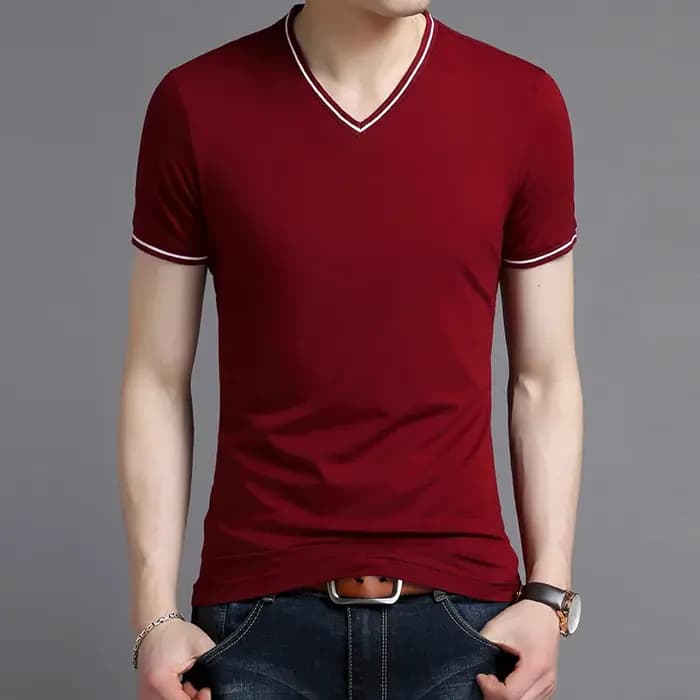T-Shirt à Manches Courtes et Col en V pour Homme