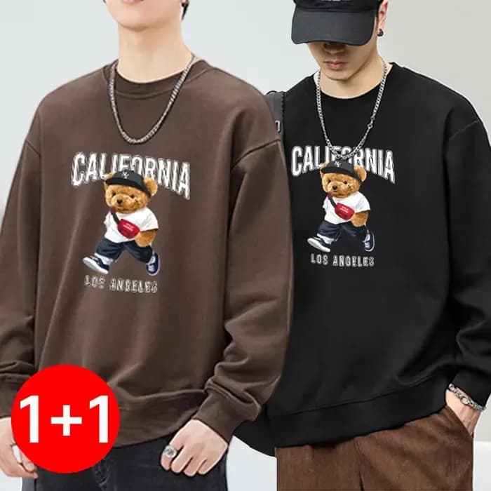 Sweat-shirt surdimensionné en coton pour hommes, ensemble 1 + 2 pièces, tendance, col rond, imprimé