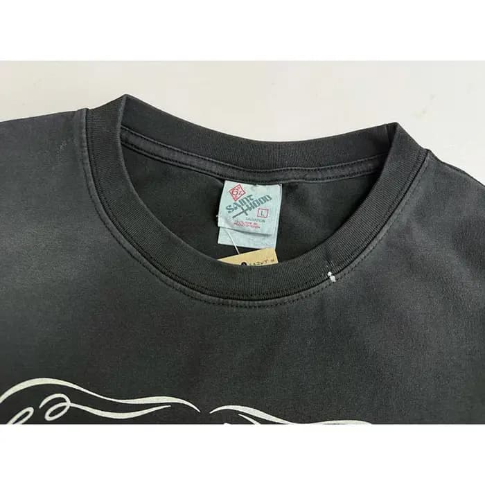 Vintage lavé noir Streetwear Saint capuche T-Shirt hommes femmes surdimensionné ange crâne amour imprimé Splash-encre