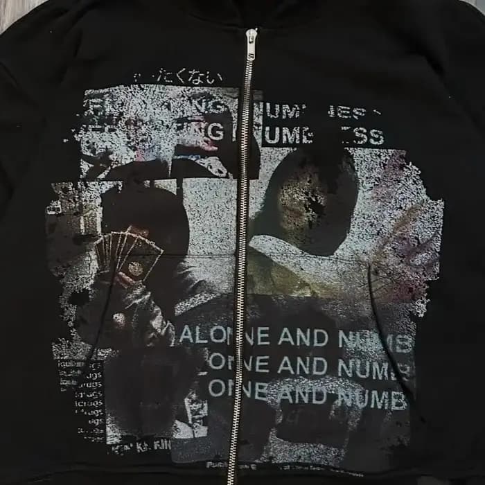 Sweat à capuche oversize zippé à lettres style Harajuku décontracté