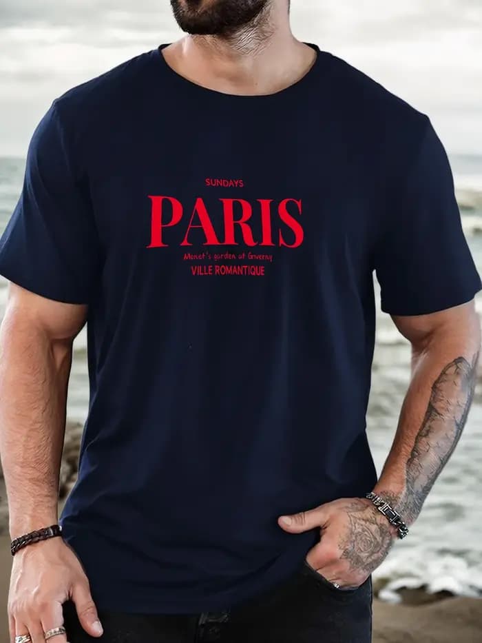 T-shirt imprimé 100 % coton pour hommes paris art pattern été décontracté surdimensionné col rond à manches courtes