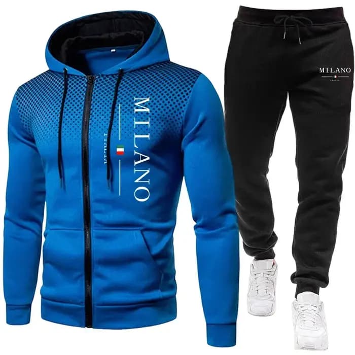 Survêtement décontracté pour homme 2026 – Sweat à capuche zippé à pois – Vêtements de sport automne-hiver pour le